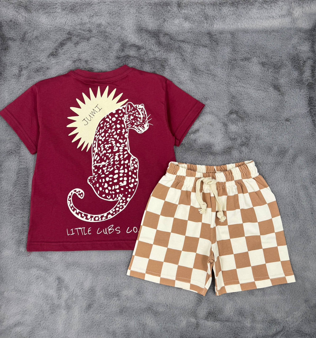 Leopar Desenli Erkek Çocuk Şortlu Takım